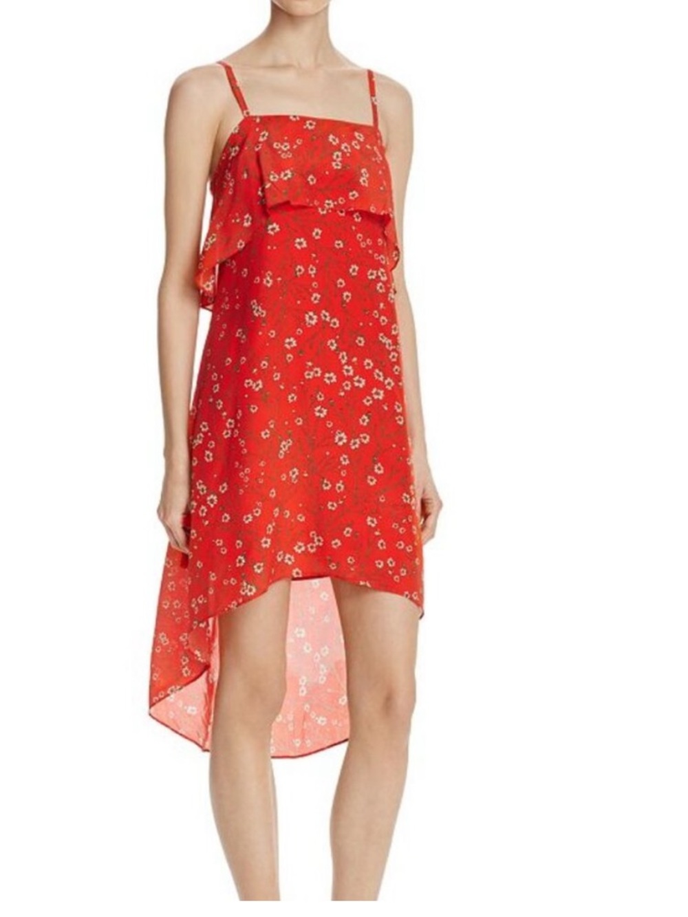 Alice & Olivia Daisy Red Floral High-Low Spaghetti Strap Dress